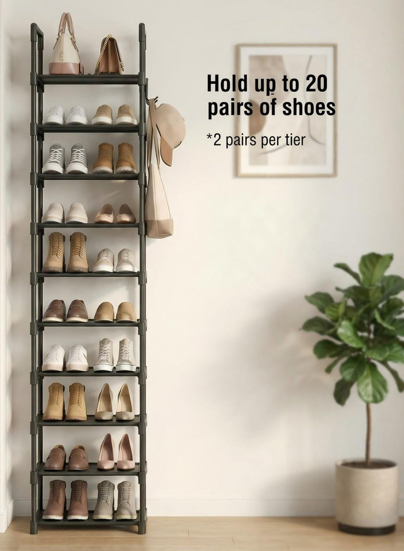 ZIMNEST Shoe Rack - 10-Tier Shoe Organizer with Detachable Fabric Shelves & Metal Frame, Tall Shoe Rack for Closet, Entrance, Living Room, 16.9" x 11.8" x 68.5", Black - Image 5